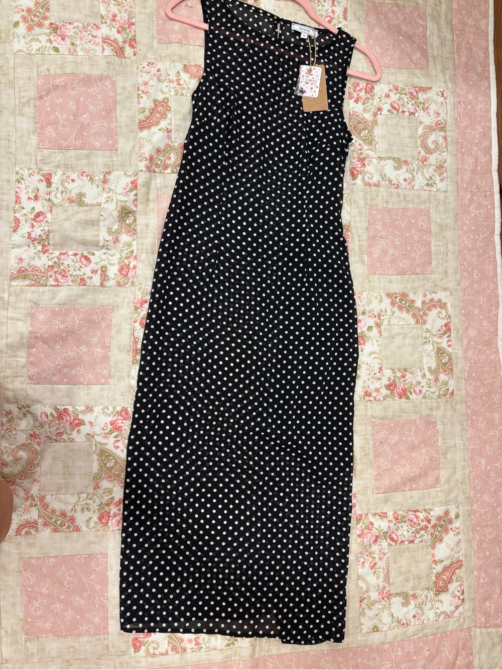 RIHOAS Black Maxi Dress with White Polka Dots